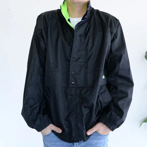 Brooks Vintage Y2K Black with  Neon Green Trim Windbreaker ~Large